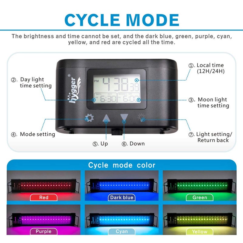 hygger Aquarium Programmable LED Light, for 18~24in Long Full Spectrum Plant Fish Tank Light with LCD Setting Display, 7 Colors, Sunrise Sunset Moon and DIY Mode, for Novices Advanced Players - Image 2